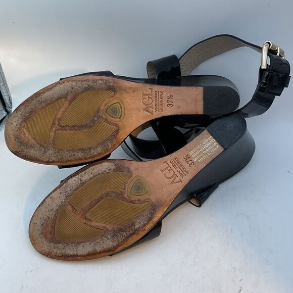 AGL LADIES SHOES 37 1/2 black patent strappy capsule heels sandals minimalist - Picture 9 of 13